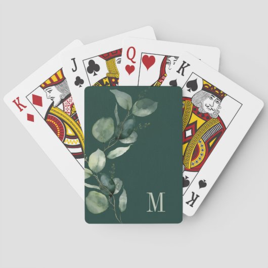 Watercolor Eucalyptus Botanisch Monogram Pokerkaarten (Achterkant)