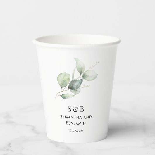 Watercolor Eucalyptus Botanische Trouwdag Papieren Bekers (Voorkant)