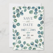 Watercolor Eucalyptus Elegant Greenery Botanical Save The Date (Voorkant)