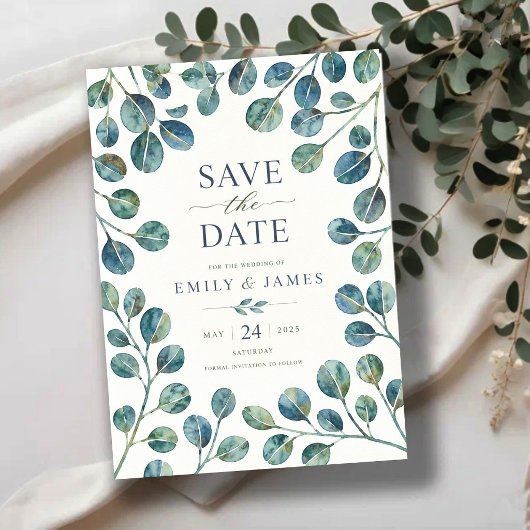 Watercolor Eucalyptus Elegant Greenery Botanical Save The Date