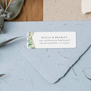 Watercolor Eucalyptus & Gold Geometric Etiket