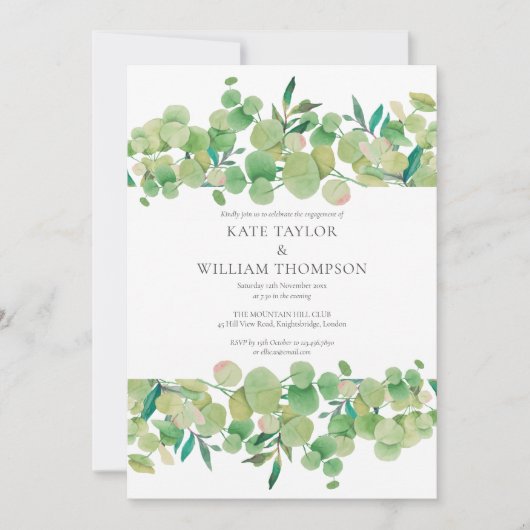 Watercolor Eucalyptus Greenery Engagement Party Kaart (Voorkant)