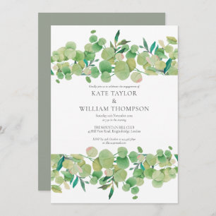 Watercolor Eucalyptus Greenery Engagement Party Kaart