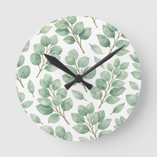 Watercolor Eucalyptus Greenery Pattern Ronde Klok (Voorkant)