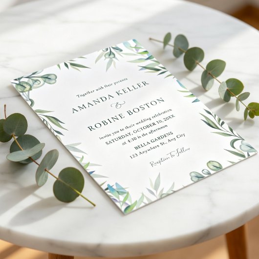 Watercolor Eucalyptus Greenery Wedding Invitation Kaart