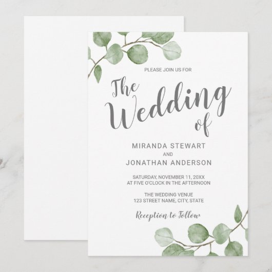 Watercolor Eucalyptus Greenery Wedding Kaart (Voorkant / Achterkant)