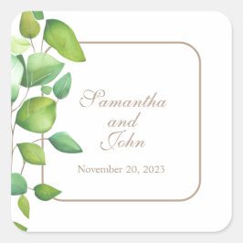 Watercolor eucalyptus groen gebladerte groene blad vierkante sticker