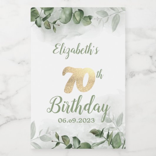 Watercolor Eucalyptus Groene 70th  Wijn Etiket (Enkel label)