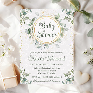 Watercolor Eucalyptus Groene Baby Shower Kaart