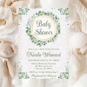Watercolor Eucalyptus Groene Baby Shower Kaart