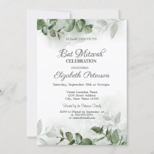 Watercolor Eucalyptus Groene Bar Mitzvah Kaart