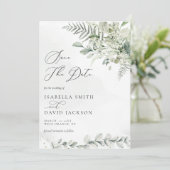 Watercolor Eucalyptus Groene Bladeren Saliegroen Save The Date (Staand voorkant)