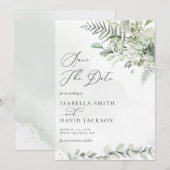 Watercolor Eucalyptus Groene Bladeren Saliegroen Save The Date (Voorkant / Achterkant)