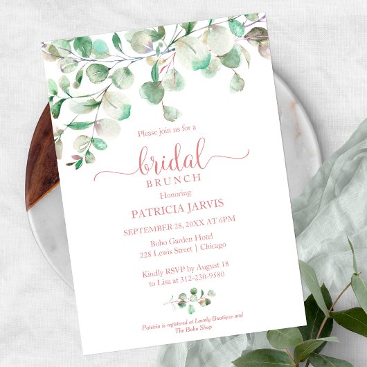 Watercolor Eucalyptus Groene Bruidsbrunch Kaart