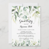 Watercolor Eucalyptus Groene Grad Feest Kaart (Voorkant)