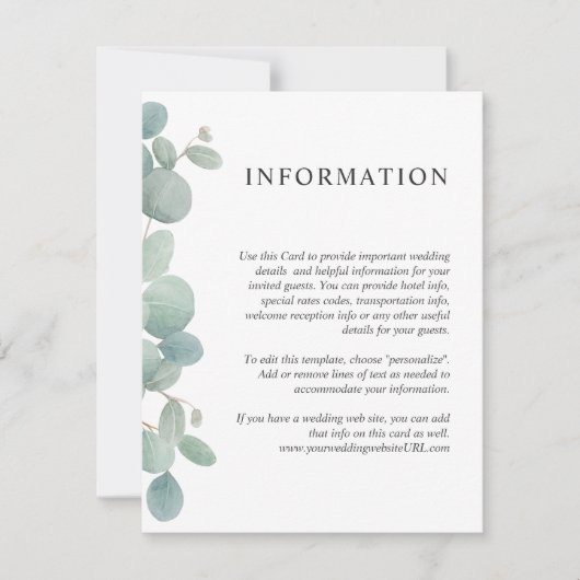 Watercolor Eucalyptus Groene Huwelijksdetails Kaart (Voorkant)