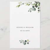 Watercolor Eucalyptus Groene Huwelijksdiner Menu (Achterkant)