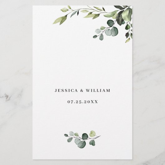 Watercolor Eucalyptus Groene Huwelijksdiner Menu (Achterkant)