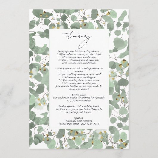 Watercolor Eucalyptus Groene Huwelijksprogramma Programmakaart (Achterkant)