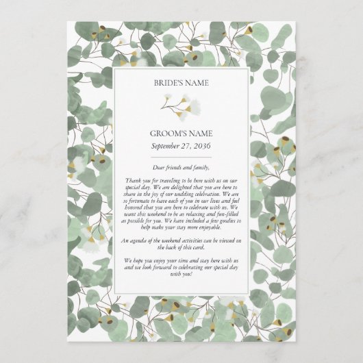 Watercolor Eucalyptus Groene Huwelijksprogramma Programmakaart (Voorkant)