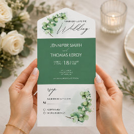 Watercolor Eucalyptus Groene Trouw met RSVP All In One Uitnodiging