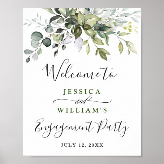 Watercolor Eucalyptus Groene Verlovingsfeest Poster (Voorkant)