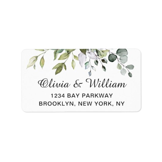 Watercolor Eucalyptus Groenery Elegante Chic Etiket (Voorkant)