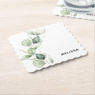 Watercolor Eucalyptus Groenery Minimalistisch Kartonnen Onderzetters