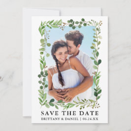 Watercolor Eucalyptus Groenery Save The Date Kaart