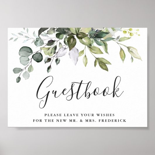 Watercolor Eucalyptus Huwelijks Gastboek Bord Poster (Voorkant)