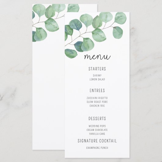 Watercolor Eucalyptus - Huwelijksmenu Menu (Voorkant / Achterkant)