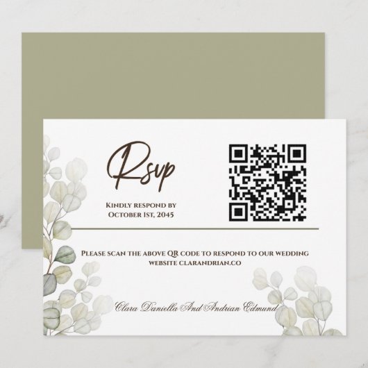 Watercolor Eucalyptus Huwelijksreactiekaart  Kaart (Voorkant / Achterkant)