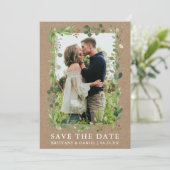 Watercolor Eucalyptus Kraft Save The Date Kaart (Staand voorkant)