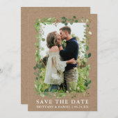 Watercolor Eucalyptus Kraft Save The Date Kaart (Voorkant / Achterkant)