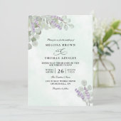 Watercolor Eucalyptus Lavender QR Code Wedding Kaart (Staand voorkant)