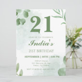 Watercolor Eucalyptus Leaf 21st Birthday Party Kaart (Staand voorkant)