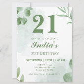 Watercolor Eucalyptus Leaf 21st Birthday Party Kaart (Voorkant)