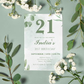 Watercolor Eucalyptus Leaf 21st Birthday Party Kaart