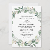 Watercolor Eucalyptus Leaves Chic QR Code Wedding Kaart (Voorkant)