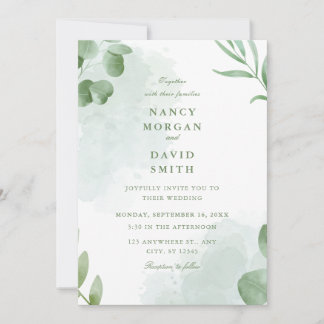 Watercolor Eucalyptus Leaves Greenery Wedding Kaart