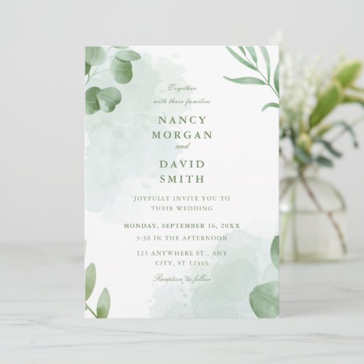 Watercolor Eucalyptus Leaves Greenery Wedding  Kaart (Staand voorkant)