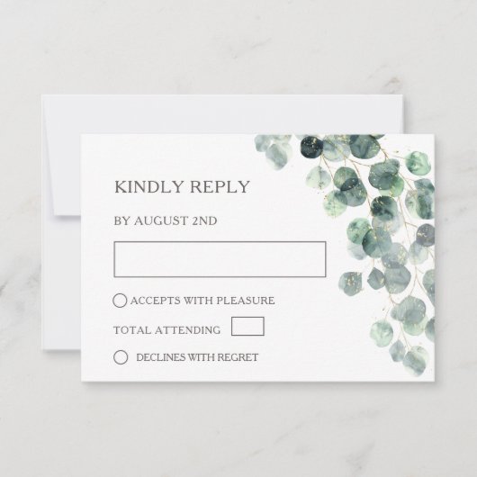 Watercolor Eucalyptus Leaves Wedding RSVP Kaartje (Voorkant)
