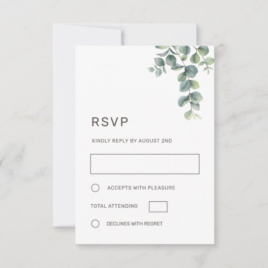 Watercolor Eucalyptus Leaves Wedding RSVP Kaartje (Voorkant)