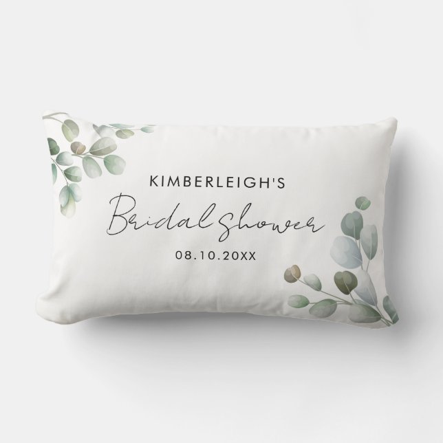 Watercolor Eucalyptus Loof Script Bruiloftsfeest Kussen (Voorkant)