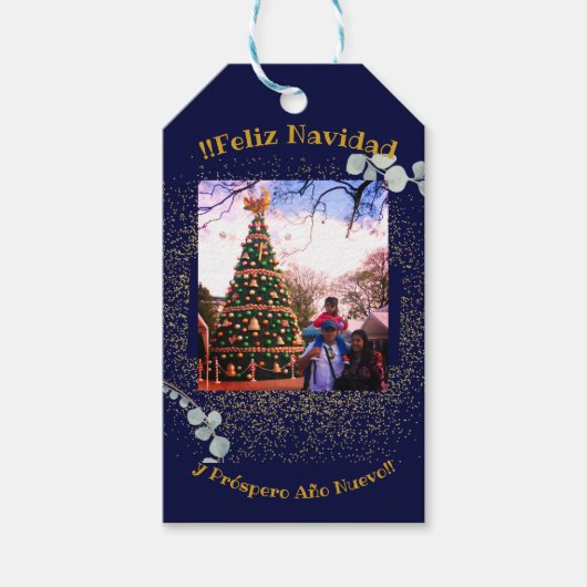 Watercolor Eucalyptus Modern Feliz Navidad Glitter Cadeaulabel (Voorkant)