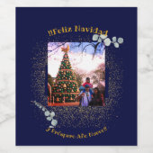 Watercolor Eucalyptus Modern Feliz Navidad Wijn Etiket (Enkel label)