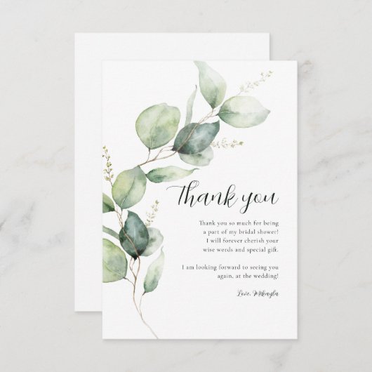 Watercolor Eucalyptus Script Bruidsdiner Bedankkaart (Voorkant / Achterkant)