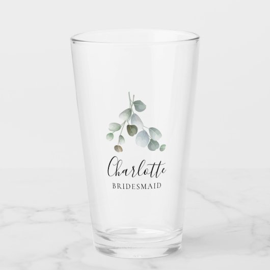 Watercolor Eucalyptus Script Bruidsmeisje Glas (Voorkant)