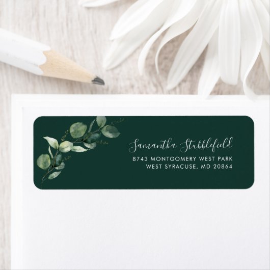 Watercolor Eucalyptus Script Retouradres Etiket (Insitu)