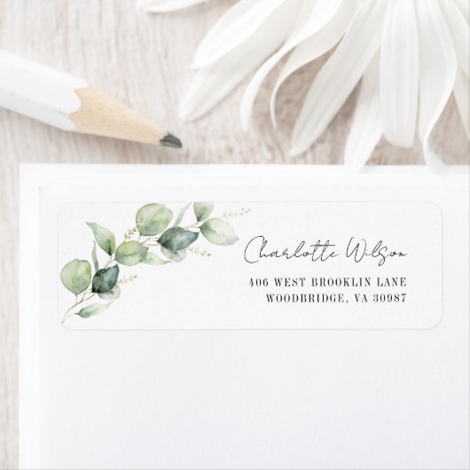 Watercolor Eucalyptus Script Retouradres Etiket (Insitu)